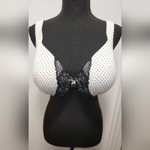 Cacique Black and White Polka Dot Bra with Lace